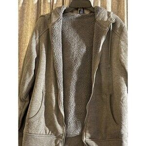 Gray Full Zip Sherpa Lined Women's Hoodie Fleece Cotton Polyester Size M